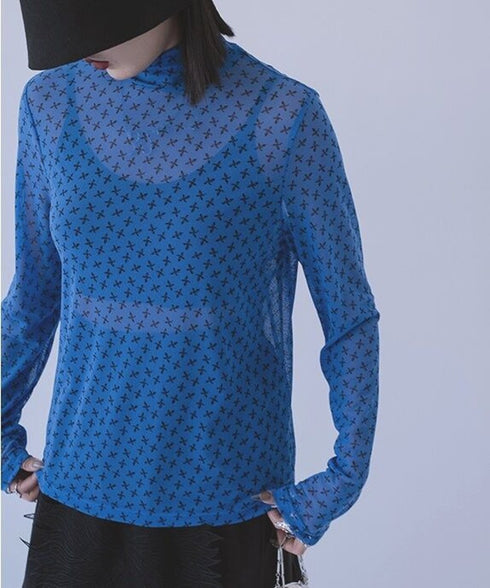 Star Mesh Turtleneck Top