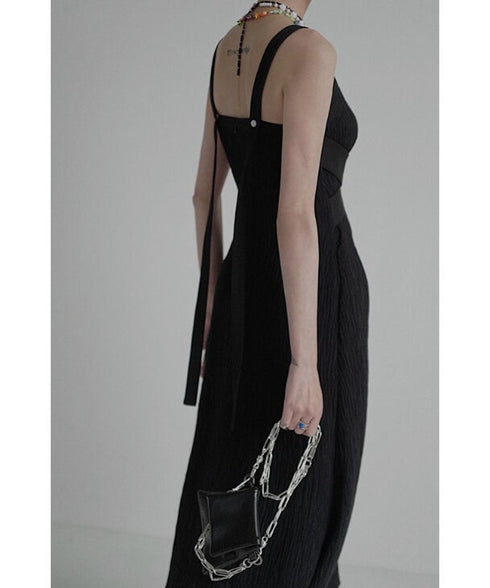 Crinkled Square Neck Long Dress