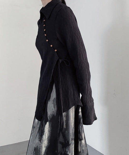 Diagonal Button Front Cut Blouse