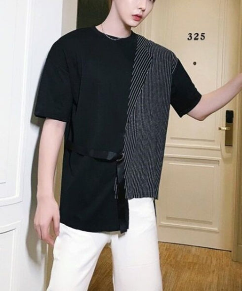 Half Stripe Panel T-Shirt