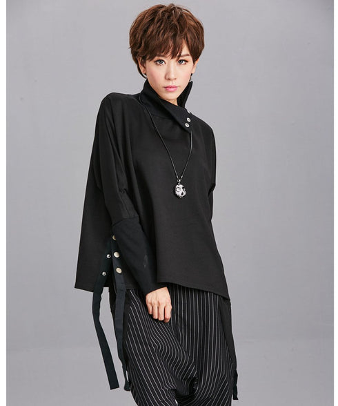 Snap Collar Drawstring Top
