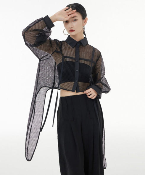 Side Long Mesh Blouse
