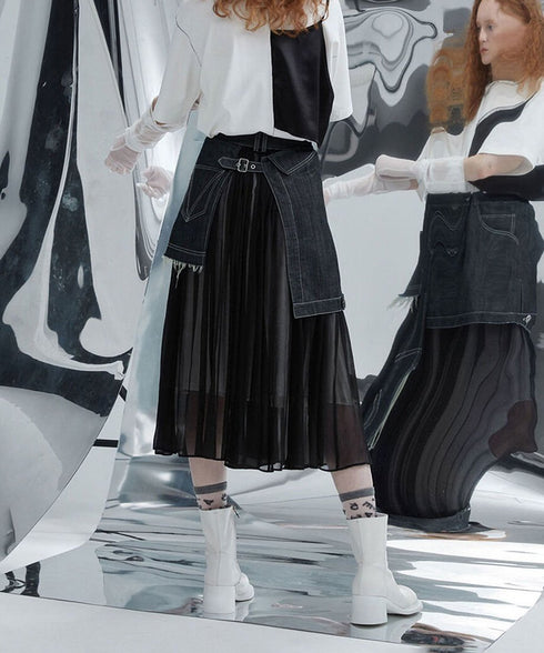 Hem Tulle Denim Skirt