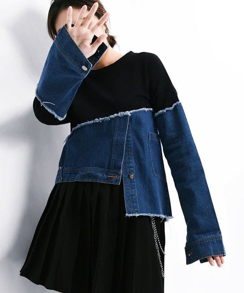 Denim Switching Sweatshirt
