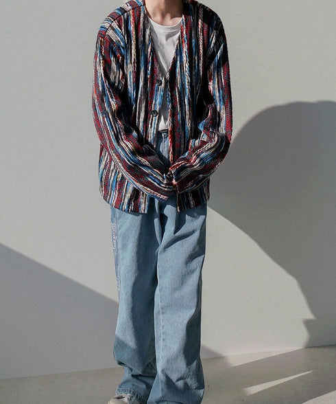 Multicolor Wavy Knit Cardigan