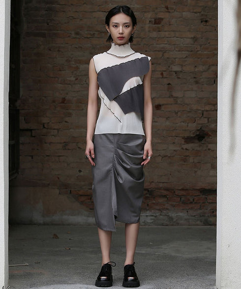 Stand Collar Pleated Top