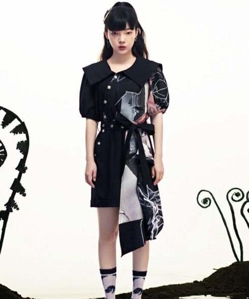 Asymmetric Graphic Scarf Jumpsuit