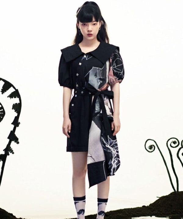 Asymmetric Graphic Scarf Jumpsuit