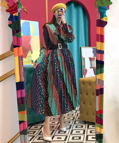 Retro Print Bowtie Dress