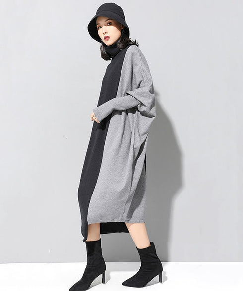 Bicolor batwing knit dress