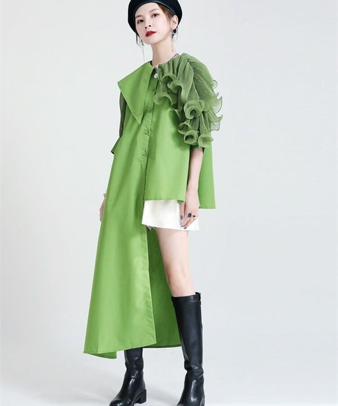 Ruffle Pleated Half Sleeve Blouse