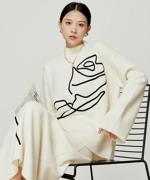 Line Drawing Sweater & Skirt Co-ord