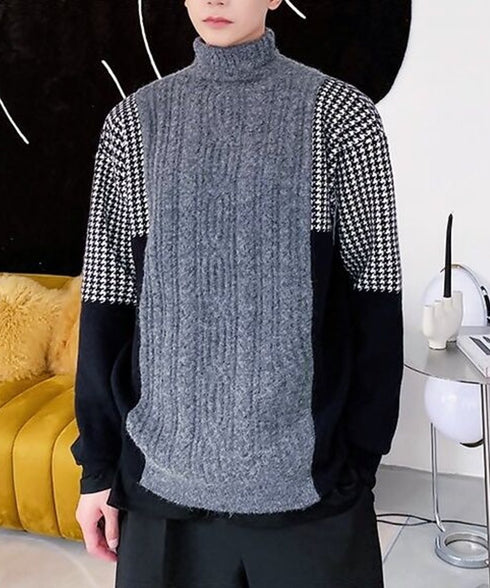 Block Check Turtleneck Knit