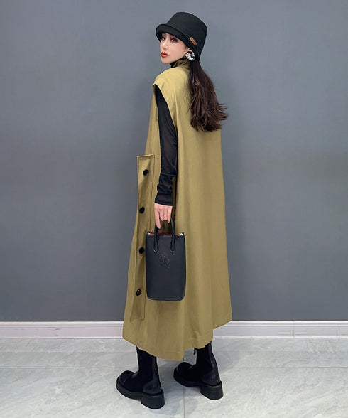 Stand Collar Zip Long Vest