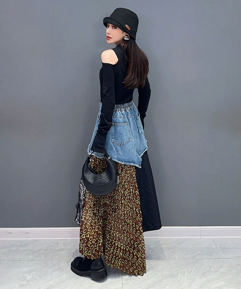 Patchwork Denim Skirt