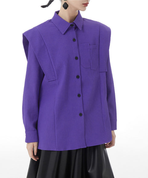 Wing Shoulder Corduroy Blouse