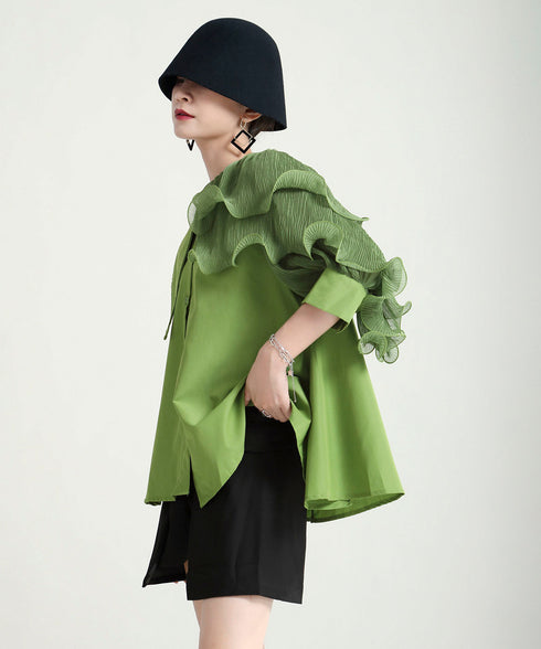 Ruffle Pleated Short Blouse