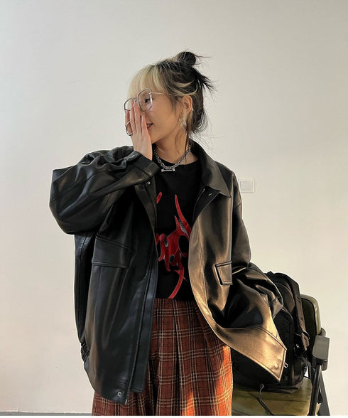 Flap Pocket Faux Leather Jacket