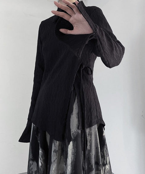 Diagonal Button Front Cut Blouse