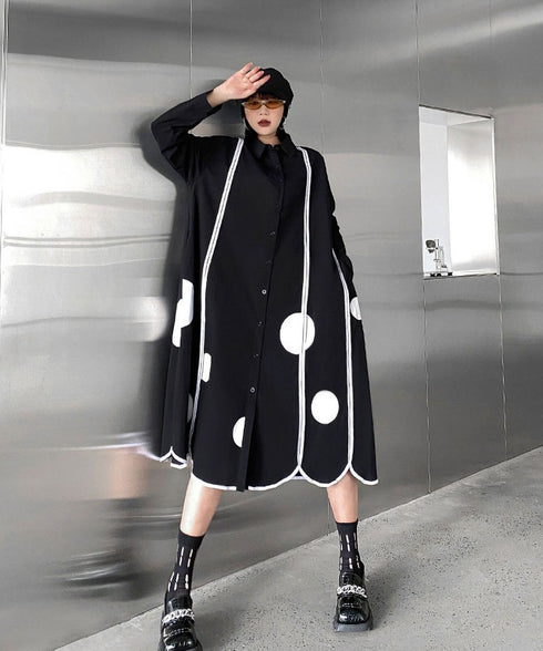 Scallop Dot Graphic Shirt Dress