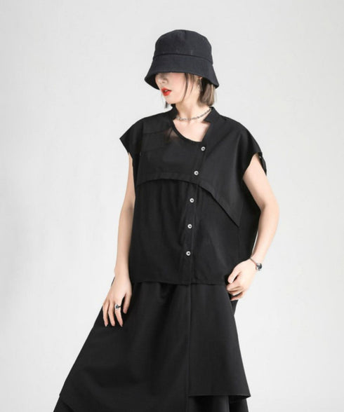 Misaligned Button Blouse