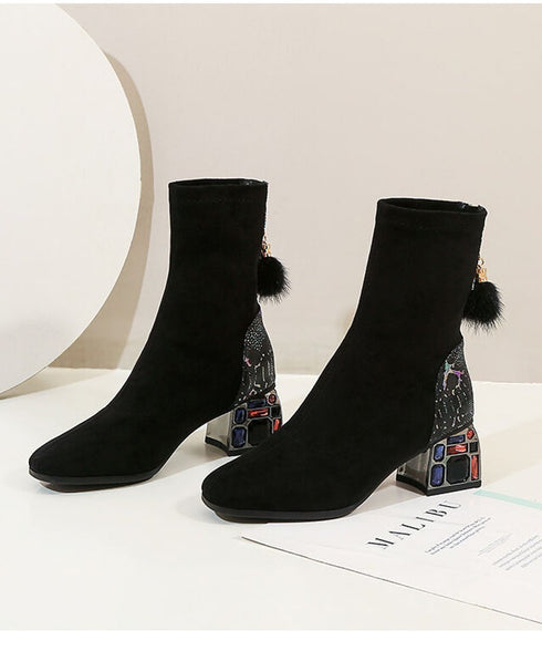 Tassel Charm Block Heel Boots