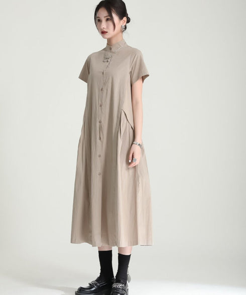 Asymmetric Button Minimal Dress