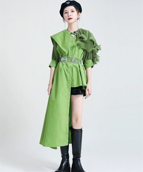 Ruffle Pleated Half Sleeve Blouse