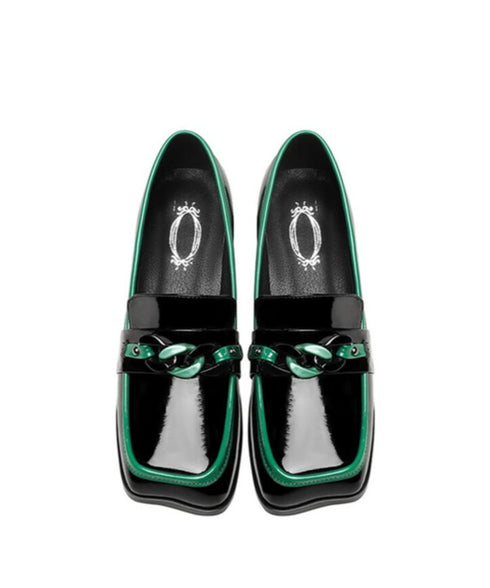 Gloss Chain Accent Loafers