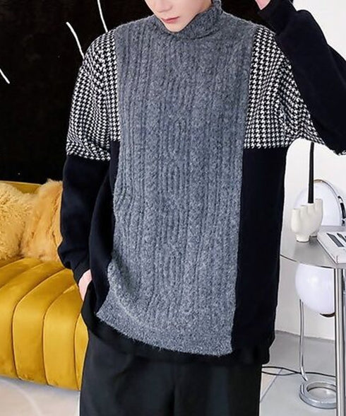 Block Check Turtleneck Knit