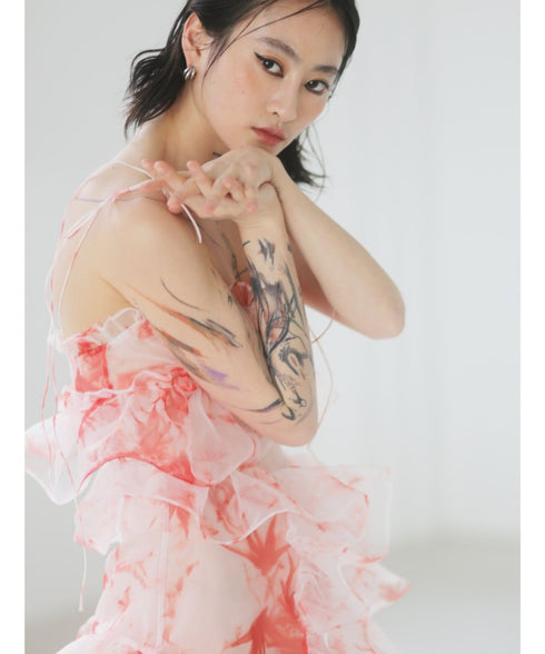 Floral Ruffled Organza Dress