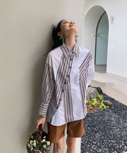 Striped Switching Blouse