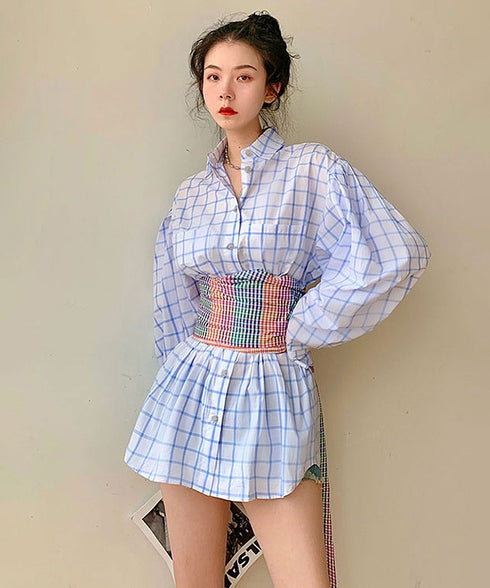 Plaid Obi Belted Check Shirt