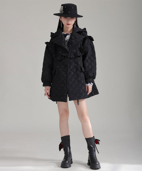 Ruffled Quilted Belted Coat