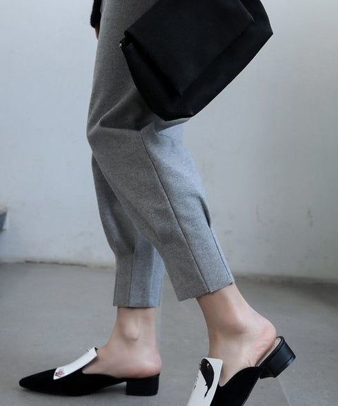 Striped Art Face Pointed Mules