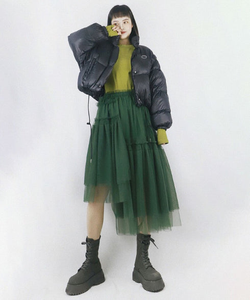 Layered Tulle Asymmetry Skirt