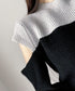 Two-Tone Shoulder Cutout Knit Top