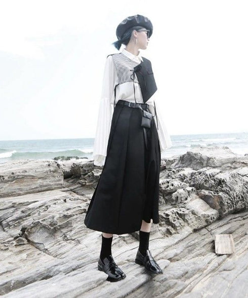 Check x black asymmetric vest