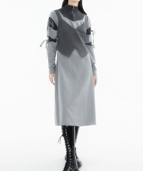 Layered Zip Collar Dress