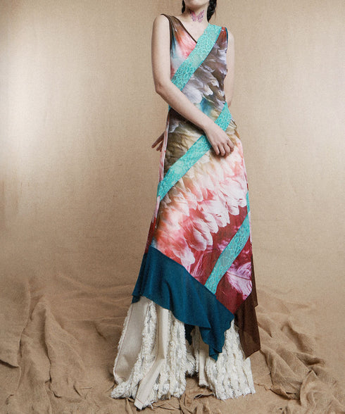 Feather Print Blocking Dress