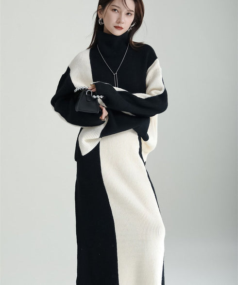 Bicolor Sweater & Skirt Co-ord
