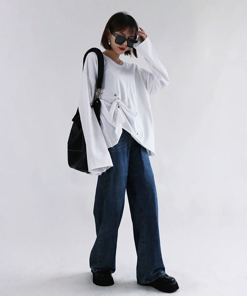 Pin Tuck Drape Long Sleeve Top