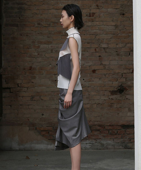 Stand Collar Pleated Top