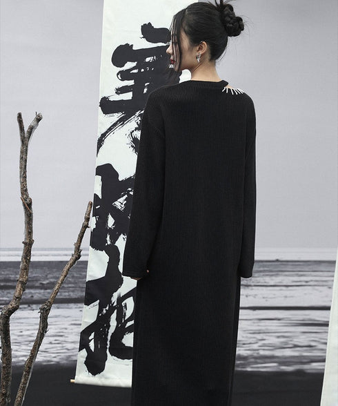 Line Art Embroidery Long Dress