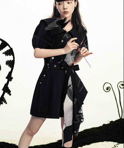 Asymmetric Graphic Scarf Jumpsuit