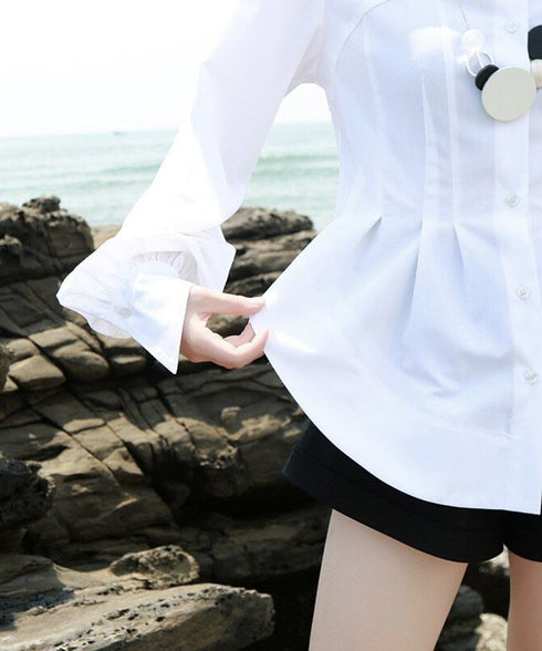 white pleated loose blouse