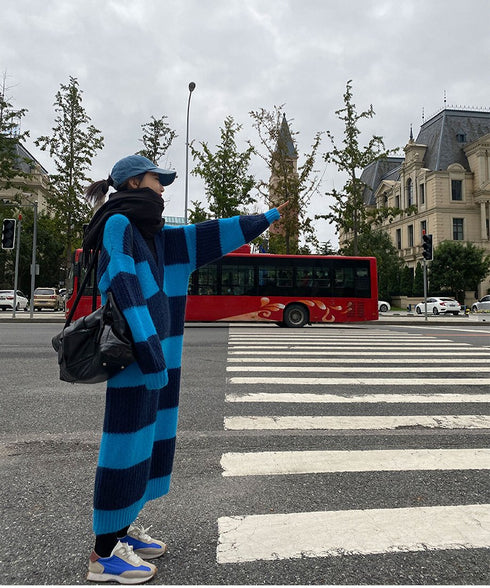 Striped V-neck Sweater Dress