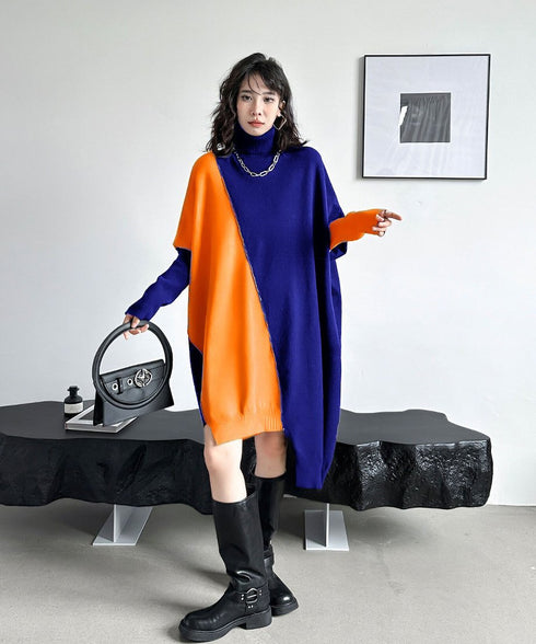 Diagonal Switch Sweater Dress