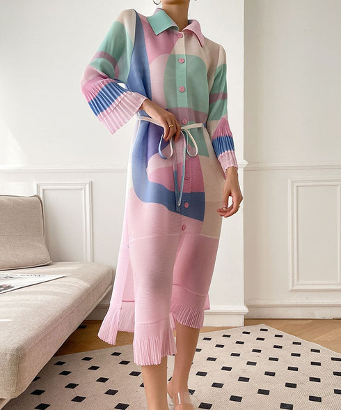 Pastel Geometry Pleated Dress
