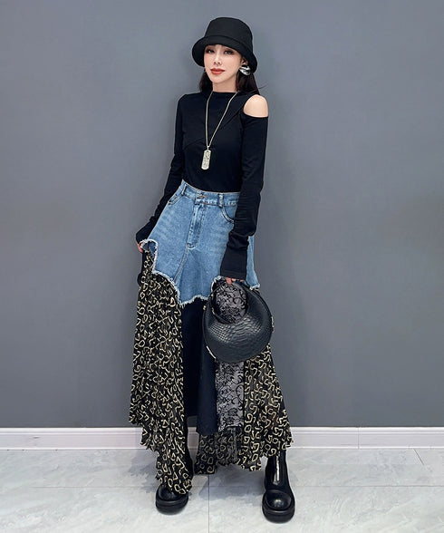 Patchwork Denim Skirt